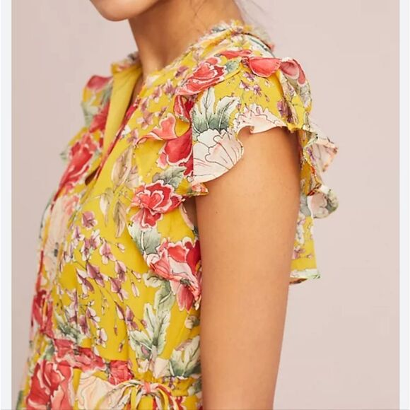 Anthropologie Dolan Silk Floral Yellow Ellory Sundress Size M - Picture 15 of 16